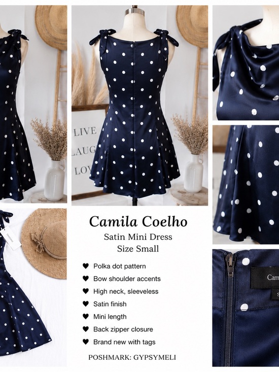 Camila Coelho Dresses & Skirts - Camila Coelho Navy and White Polka Dot Satin Mini Dress